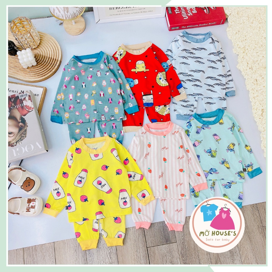 Bộ quần áo dài tay cotton, thun lạnh cho bé trai và bé gái từ 6kg đến 16kg BBT04