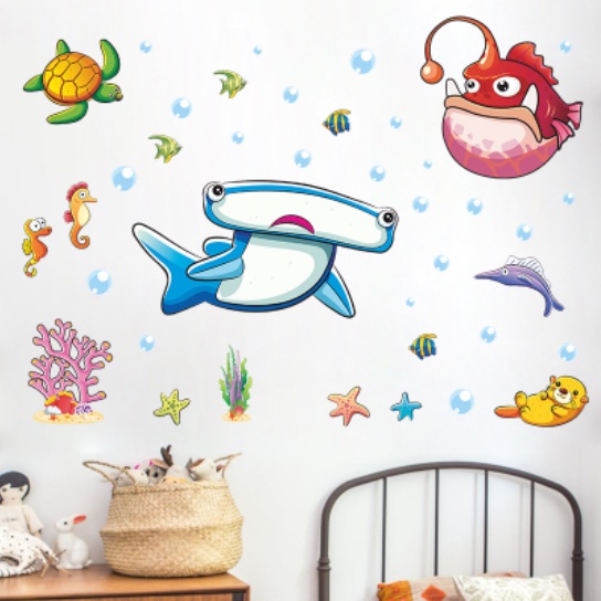 Decal trang trí tường - Cá mập xanh đầu búa