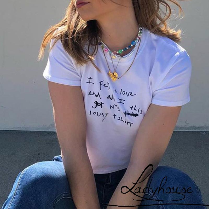 Áo Thun Croptop Tay Ngắn Cổ Tròn In Chữ Phong Cách Đường Phố Dành Cho Nữ