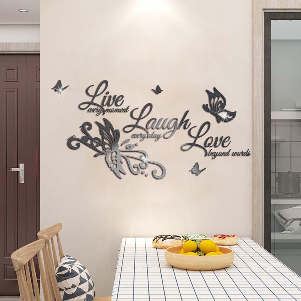 Miếng Dán Tường Trang Trí Hình Bướm / Live Laugh Bằng Acrylic Tráng Gương Nghệ Thuật