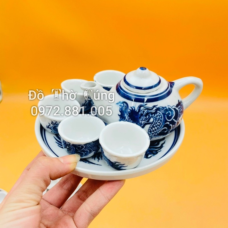 Bộ ấm chén pha trà thờ men lam