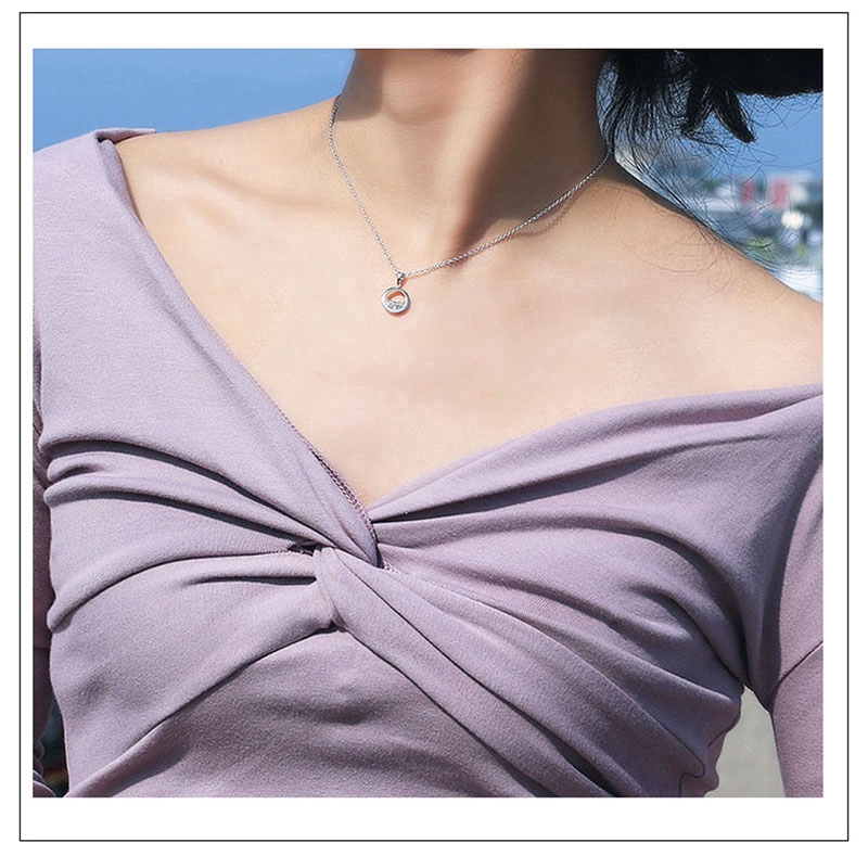 Vòng cổ Fashion Water Crystal Round Pendant Necklace Silver Choker Chain Necklaces Women Jewelry