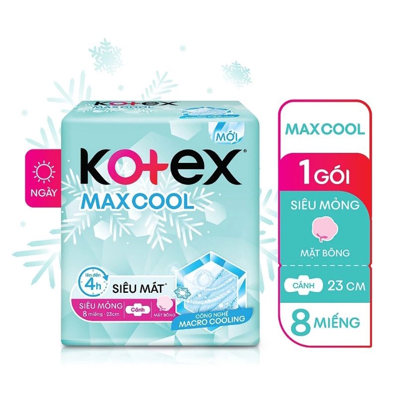 Băng vệ sinh Kotex max cool siêu mỏng cánh 23cm 8 miếng