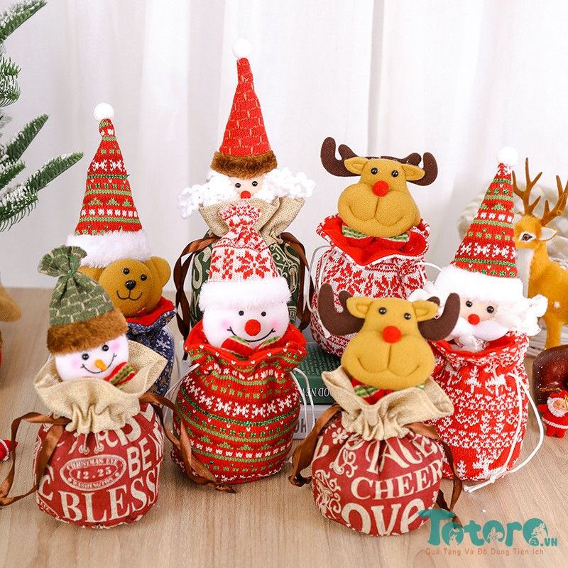 Túi đựng quà Merry Christmas nhóc hoạt hình - Gấu và Thỏ Bông Tuyết Merry Christmas (Noel) - Kraft kèm tem dán Size M