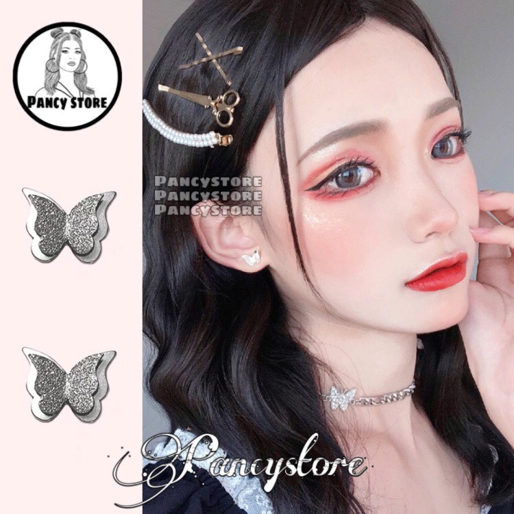 bông tai nam nữ khuyên tai titan hình bướm nhũ ánh Unisex