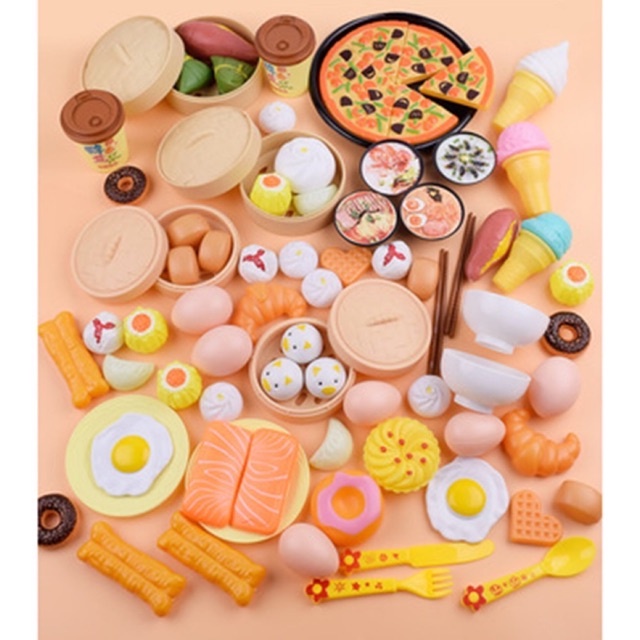 Bộ đồ chơi nấu ăn nhà bếp bánh bao 88 chi tiết (có bánh piza và hộp) - set trò chơi bánh bao giúp bé thoả sức sáng tạo