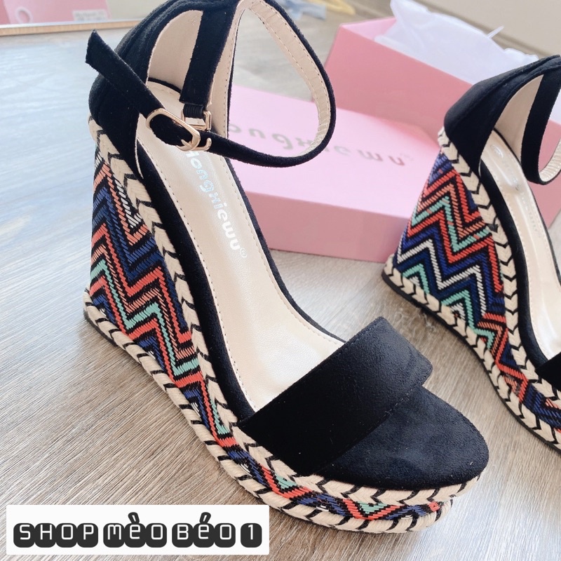 Sandal quai ngang đế xuồng thổ cẩm fullbox