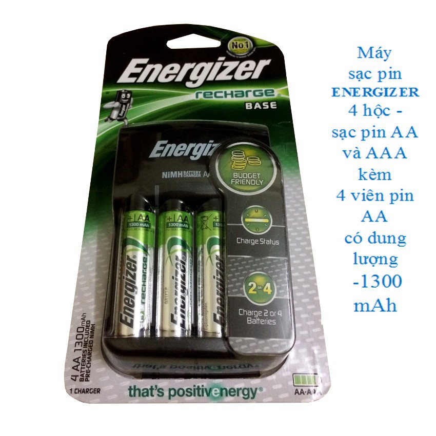 [RẺ NHẤT SHOPEE] FREESHIP TỪ 99K_Máy Sạc Pin AA- AAA ENERGIZER kèm 4 viên pin sạc AA 1300 mAh chính hãng