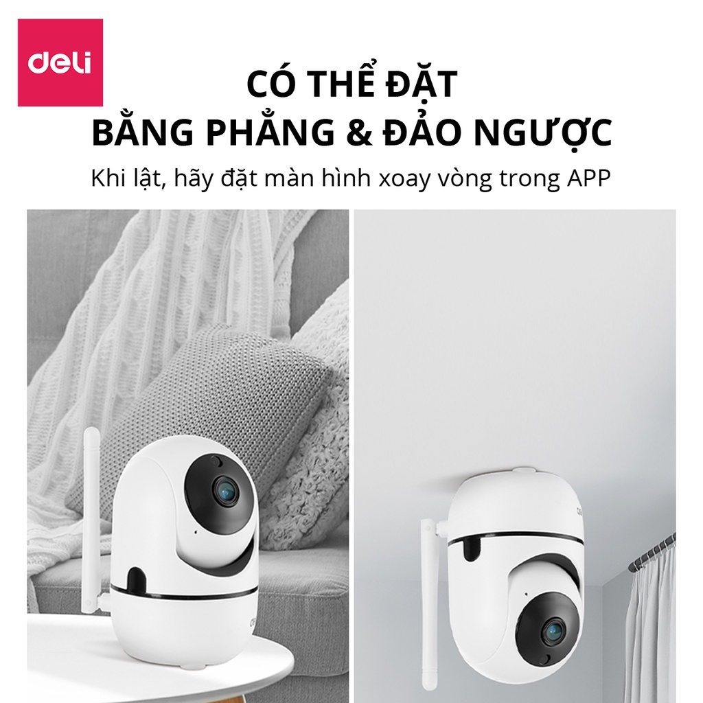Camera Wifi IP DELI - Full HD 2M Xoay 360 Độ Giám Sát Gia Đình, Văn Phòng, Điều Khiển Từ App Kèm Thẻ Nhớ 128GB