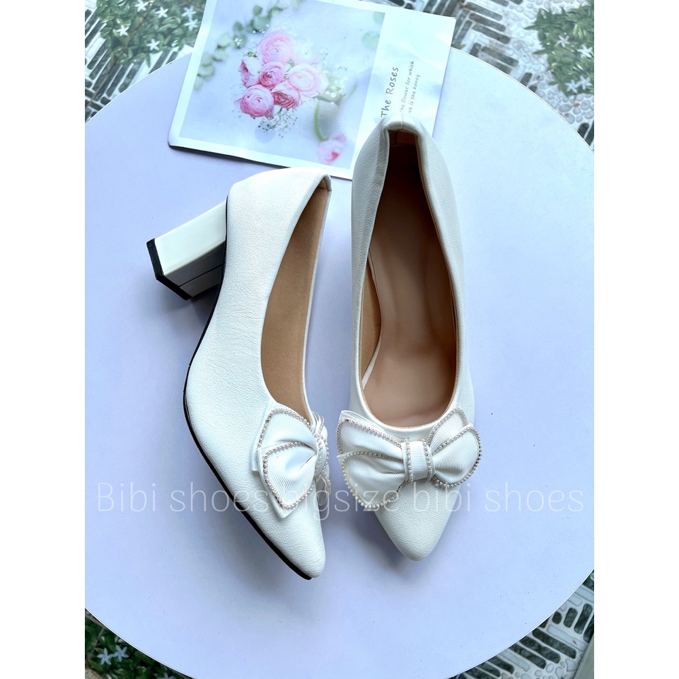Giày nữ cao gót vuông nơ xinh 7 cm bigsize 40-44
