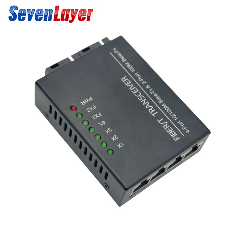 Ethernet switch Fiber Optical Media Converter Single Mode 4 RJ45 and 2 SC fiber Port 10/100M