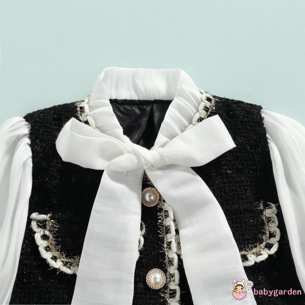 Đầm Công Chúa Một Mảnh Tay Dài Cổ Tròn Màu Khối Một Mảnh Đính Nơ Dành Cho Bé Gái 1-6 Tuổi