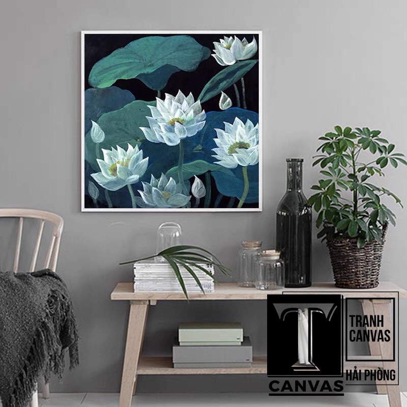 Tranh canvas treo tường phòng khách, tranh hiện đại nghệ thuật, tranh hoa sen H 101-109