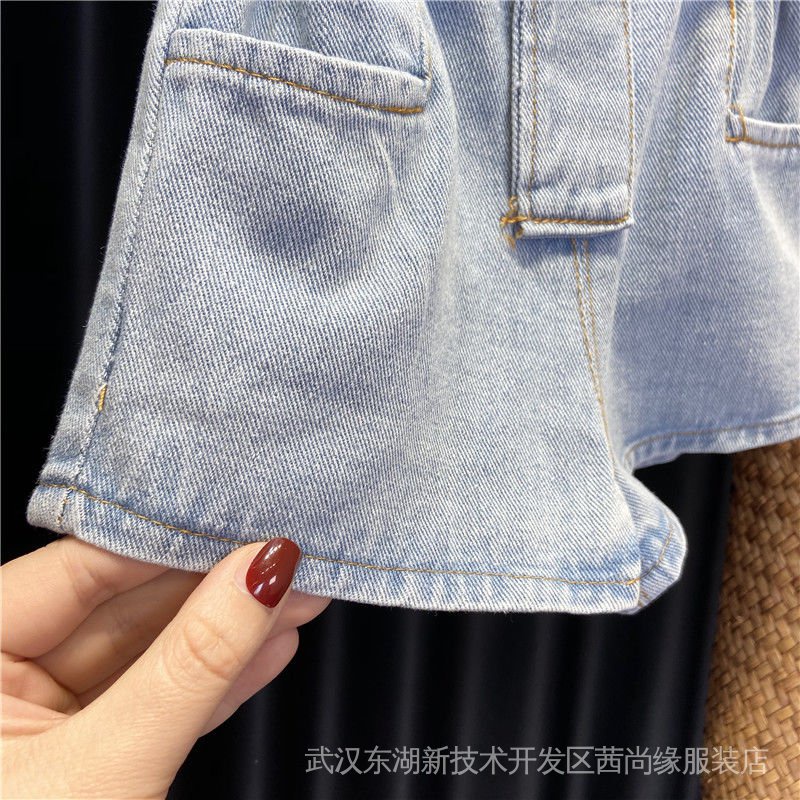 Set Áo Thun Ngắn Tay + Quần Short Denim Phong Cách Hàn Quốc Dễ Thương Cho Bé Gái 1-4 Tuổi