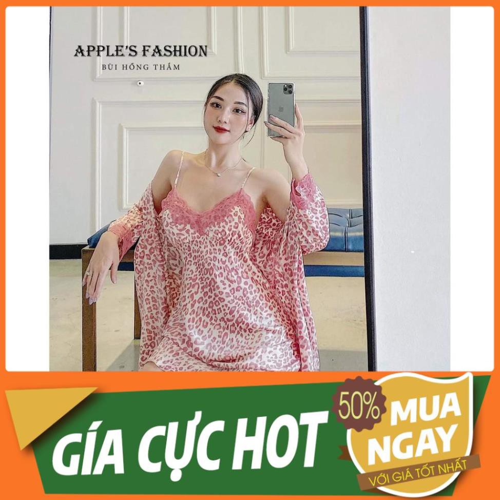 (M23) Váy ngủ da beo có mút ngực lụa satin sexy cao cấp Đầm mặc nhà gợi cảm quyến rũ