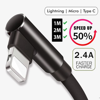 PDD 1M Fast Charging USB Cable Angle 90 Degrees For Andorid / iPhone / OPPO