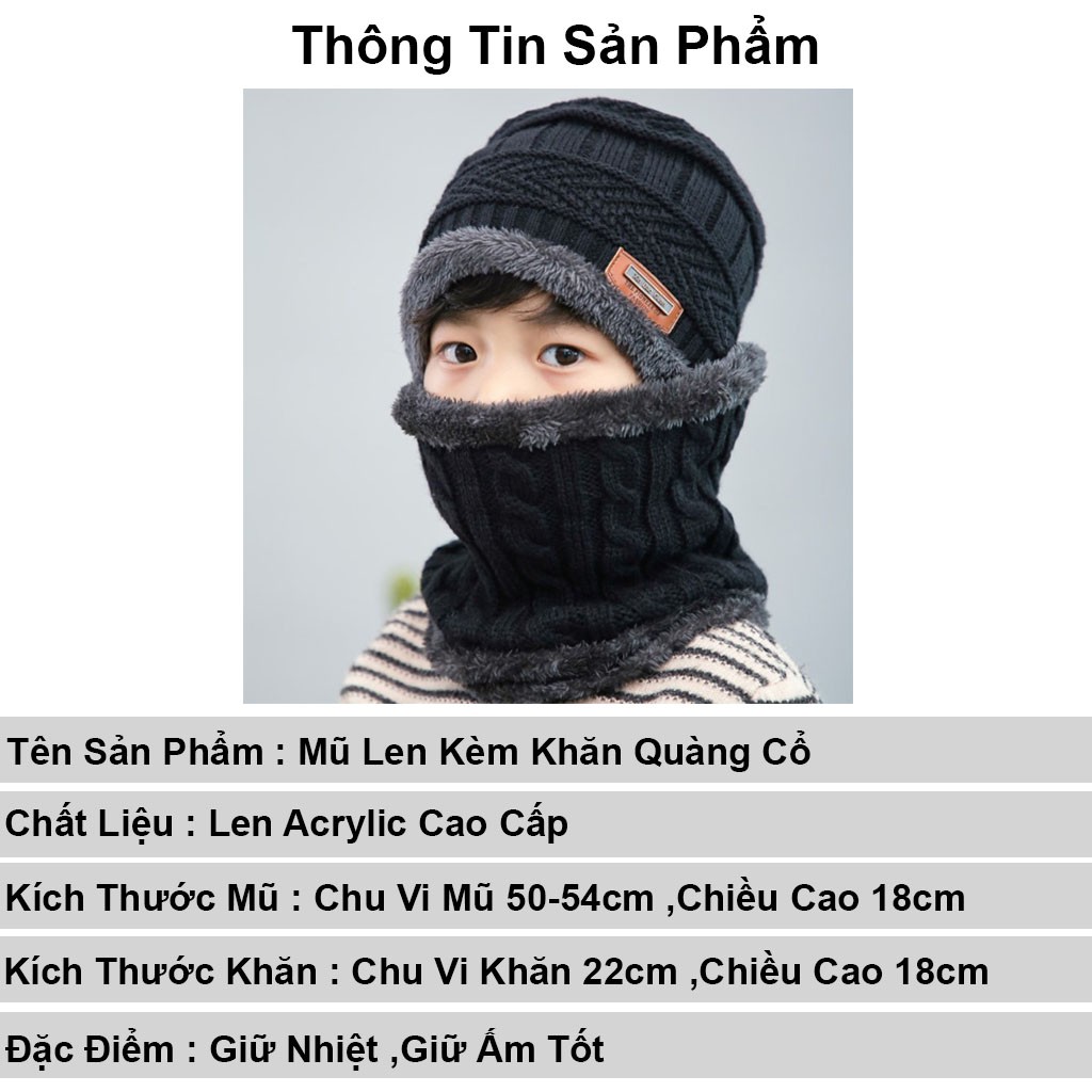 Mũ len nam nữ kèm khăn quàng cổ YUDA nón len trùm đầu mùa đông cho bé trai gái