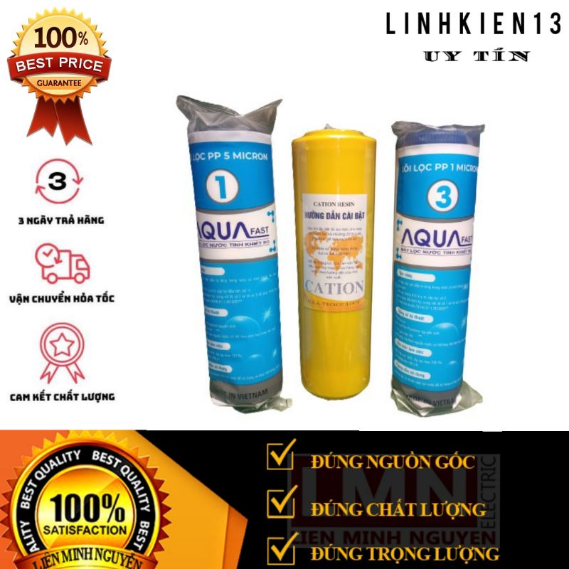 BỘ 3 LÕI LỌC NƯỚC 1 2 3 CAO CẤP ( LÕI SỐ 2 CATION KHỬ CANXI NHẬP KHẨU CÓ ĐẢO MUỐI )