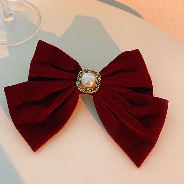 Kẹp tóc đính nơ màu đỏ/đen dễ thương thời trang cho nữ