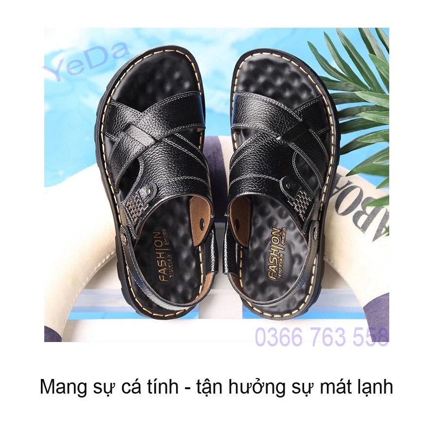Dép quai hậu da bò thật phong cách thời trang nam đế mềm kiểu dáng mới nhất