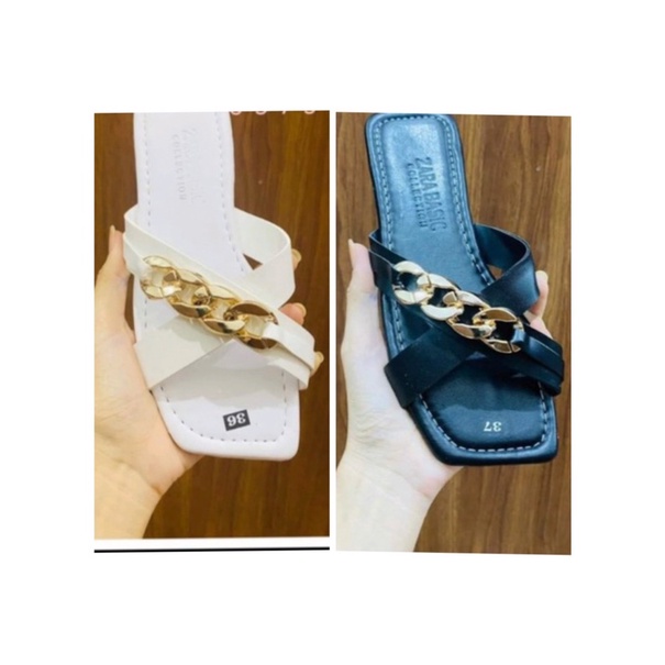 dép bệt kiểu dây chéo khoá xích nền da mang bao êm. nắng mưa đều mang được. cam kết như hình ( hình tự chụp )