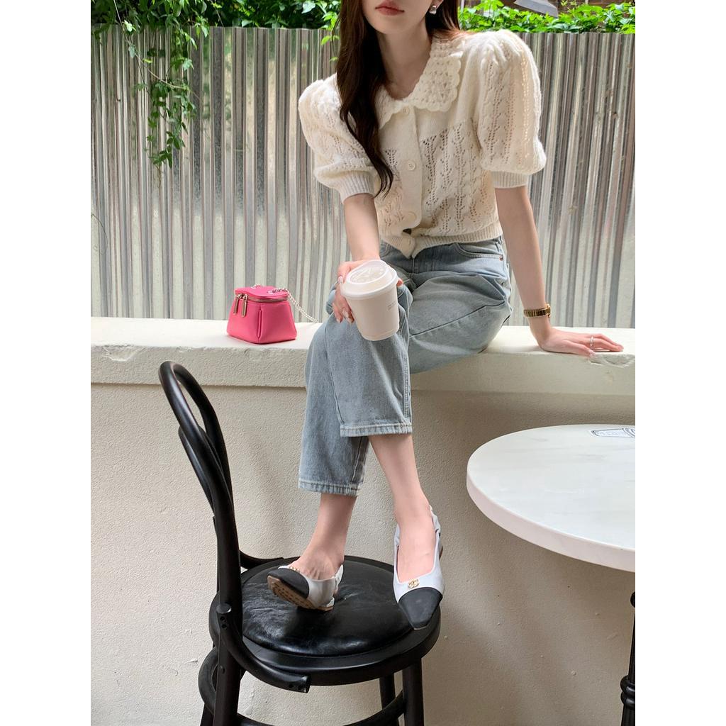 Áo Dệt Kim Cộc Tay Khoét Lỗ Màu Trắng Ngọt Ngào 61826