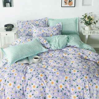 Bộ Chăn Ga Gối Hoa Tím Cotton Poly