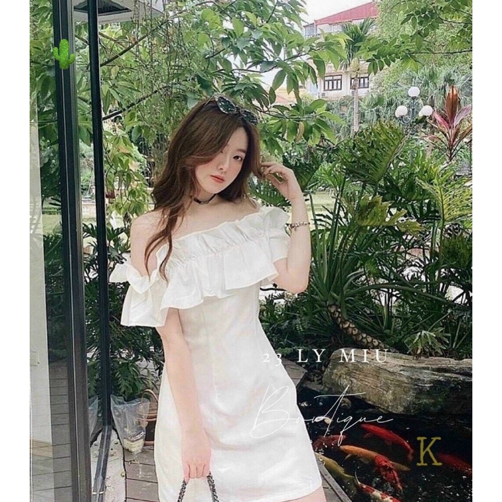 đầm kiểu trễ vai bèo xinh chất kate hàn đẹp p