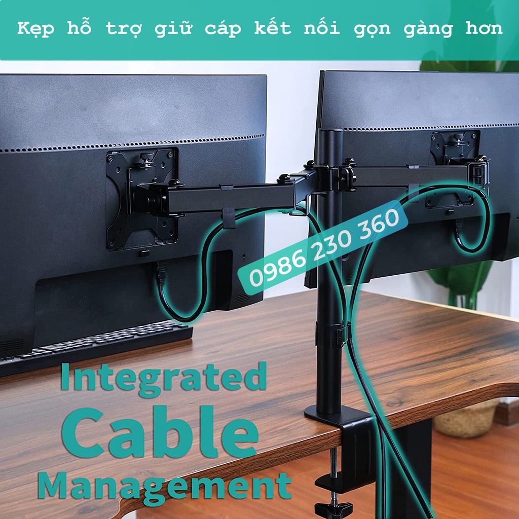 Giá Treo Màn Hình M052 Cao Cấp 17-27 Inch  Tải Trọng 8Kg - Lắp Đặt Kẹp Bàn Hỗ Trợ Xoay Màn 360 Độ