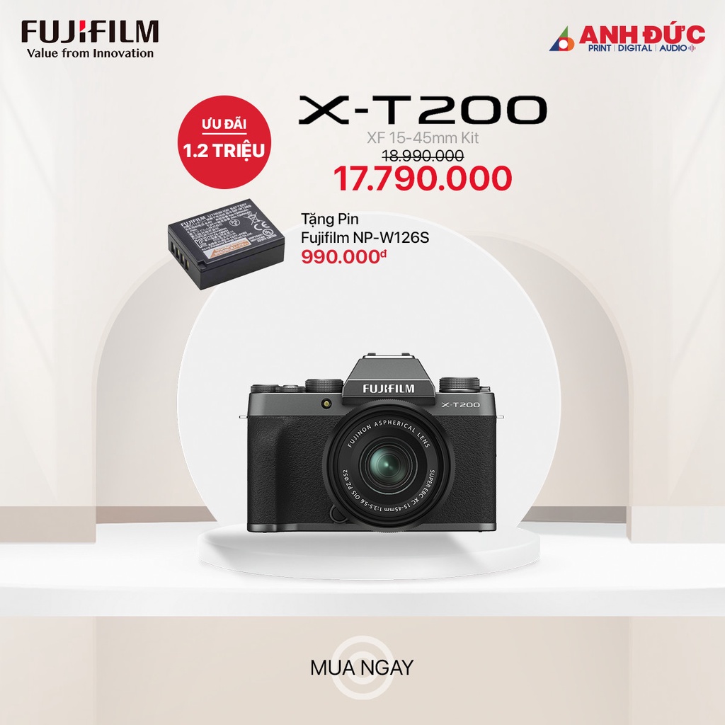 Máy Ảnh Fujifilm X-T200 + 15-45mm Chính Hãng, Bảo Hành 12 Tháng, Tặng Pin Fuji