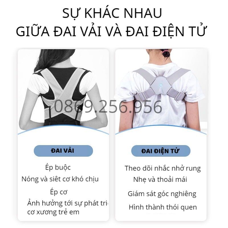 Đai chống gù lưng điện tử {LOẠI CHUẨN} dùng cho người lớn trẻ em bé trai bé gái học sinh thông minh báo rung Nhật Bản