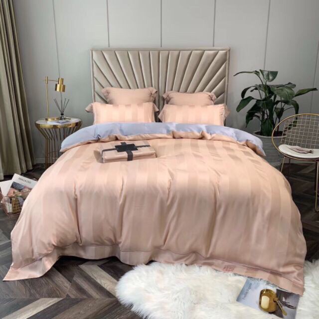 Siêu phẩm bộ chăn ga Lụa Tencel kẻ 3p cao cấp. Giá rẻ nhất.