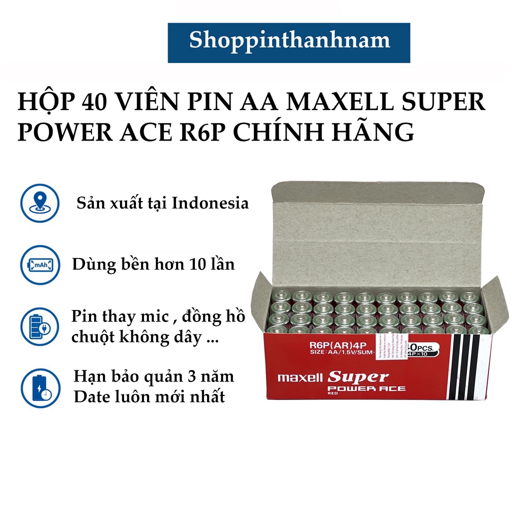 Hộp 40 Viên Pin AA Maxell Tiểu Super Power Chính Hãng