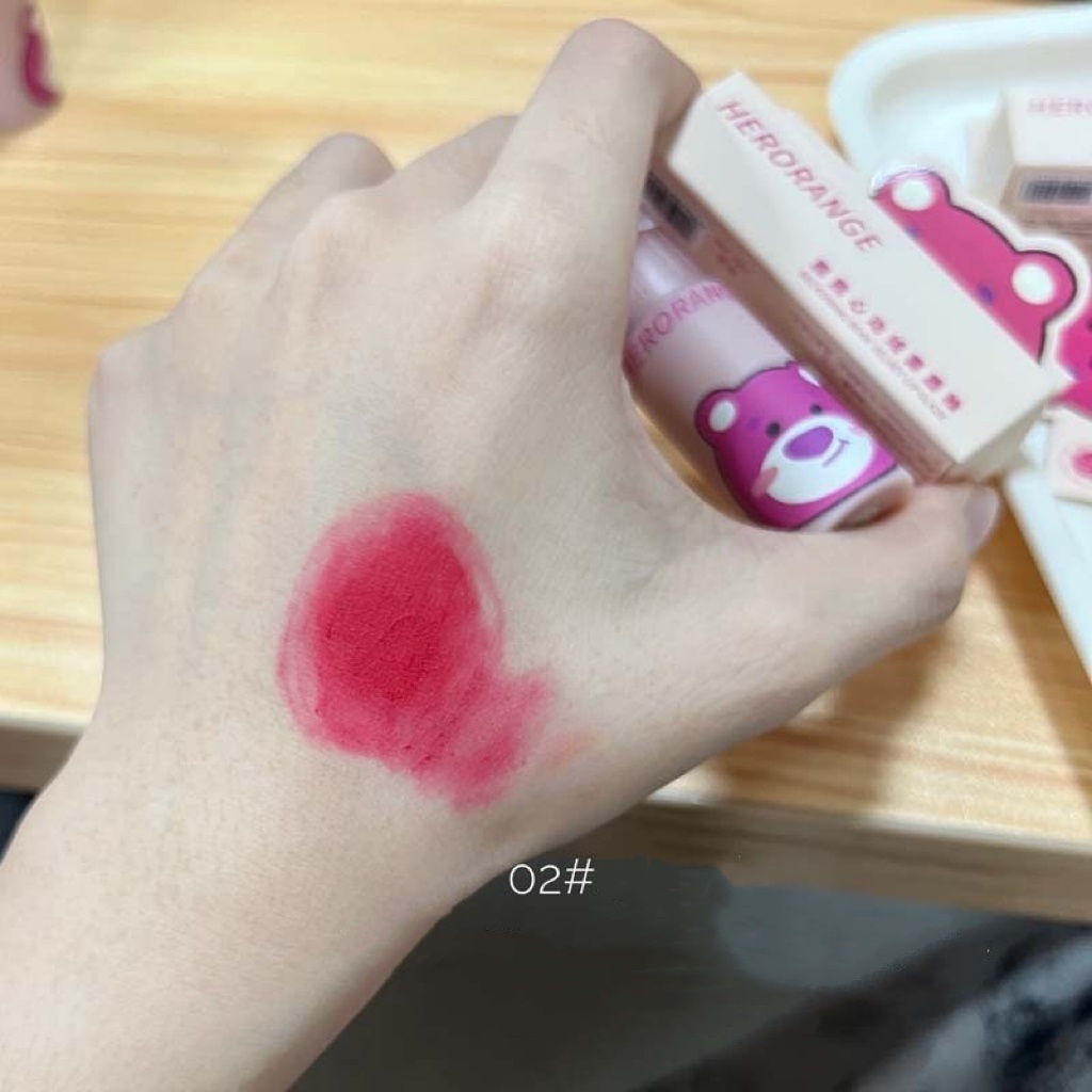 Son kem lì gấu dâu HERORANGE mềm mịn lâu trôi Beckoning Bear Velvet Lip Glaze
