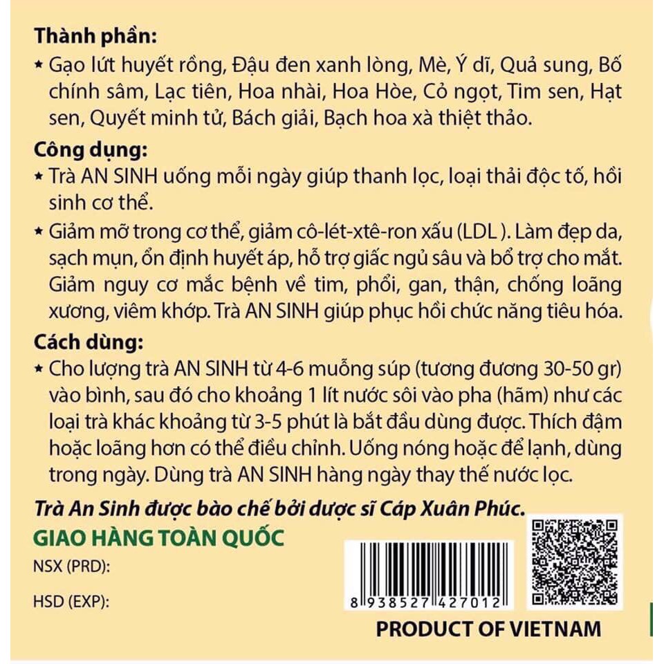 Trà An Sinh Tea (hộp 500g) - thanh lọc giải độc, giảm mỡ cơ thể, ổn định huyết áp - đường huyết, an thần ngủ ngon