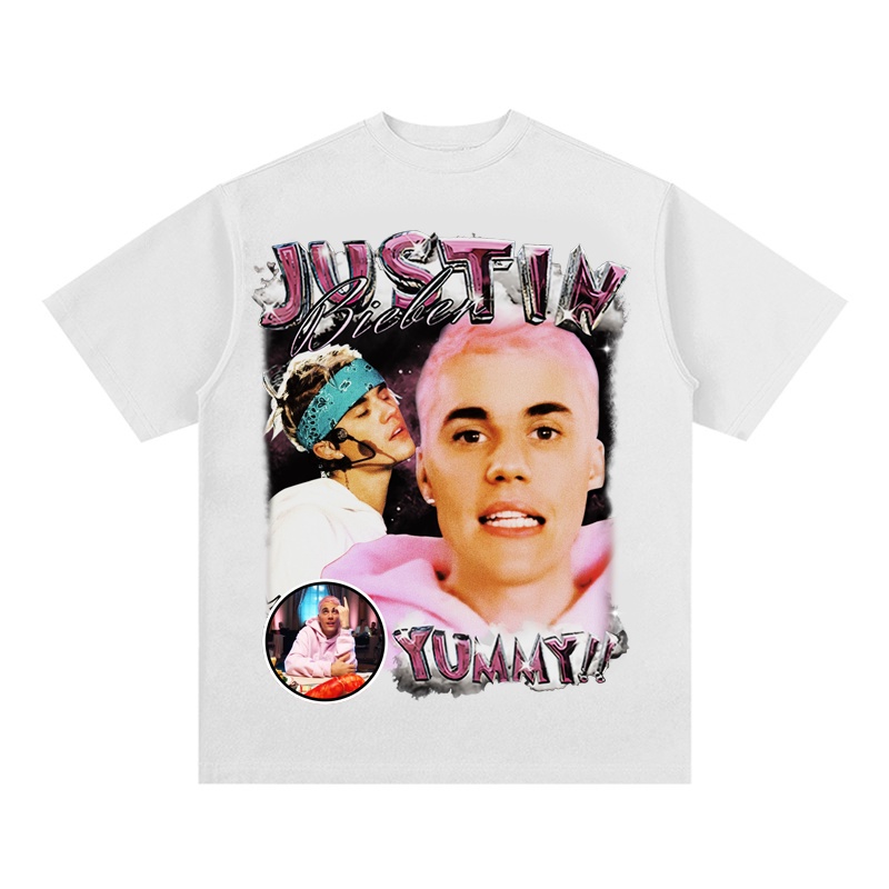 Áo Thun Vintage Justin Bieber Yummy Tay Lỡ Unisex - Đen/Trắng Cổ Tròn | Blackwork