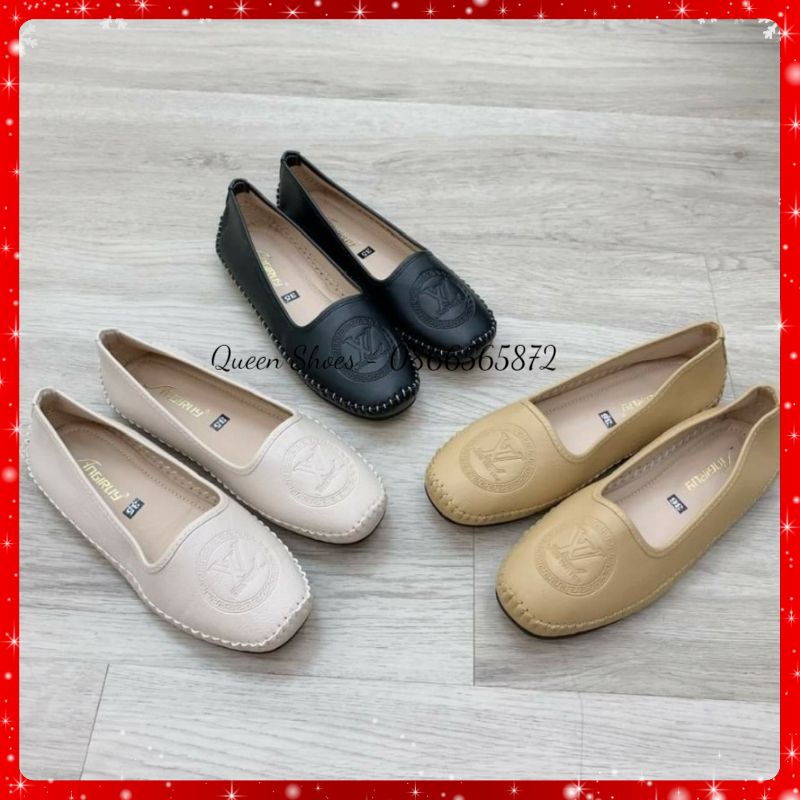 Giày lười slip on nữ đế cao su đúc da mềm khâu viền đế chắc chắn