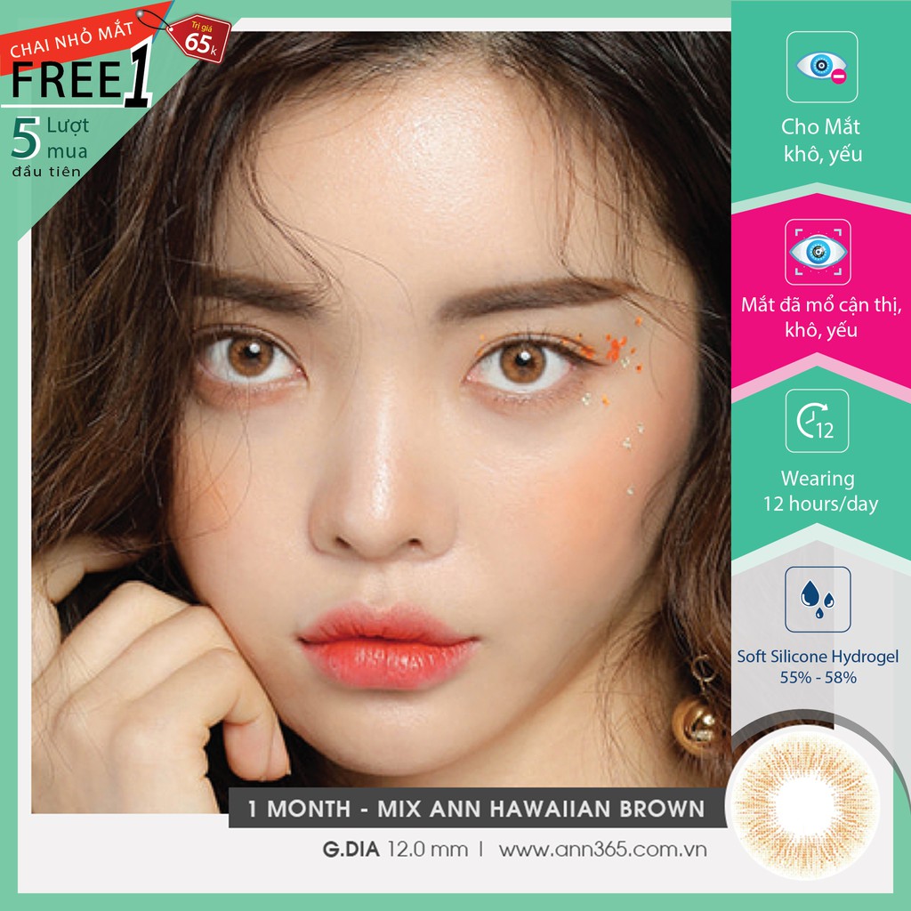 Lens cam hawaiian sử dụng 1 tháng cho mắt khô, yếu - M.A Hawaiian Brown