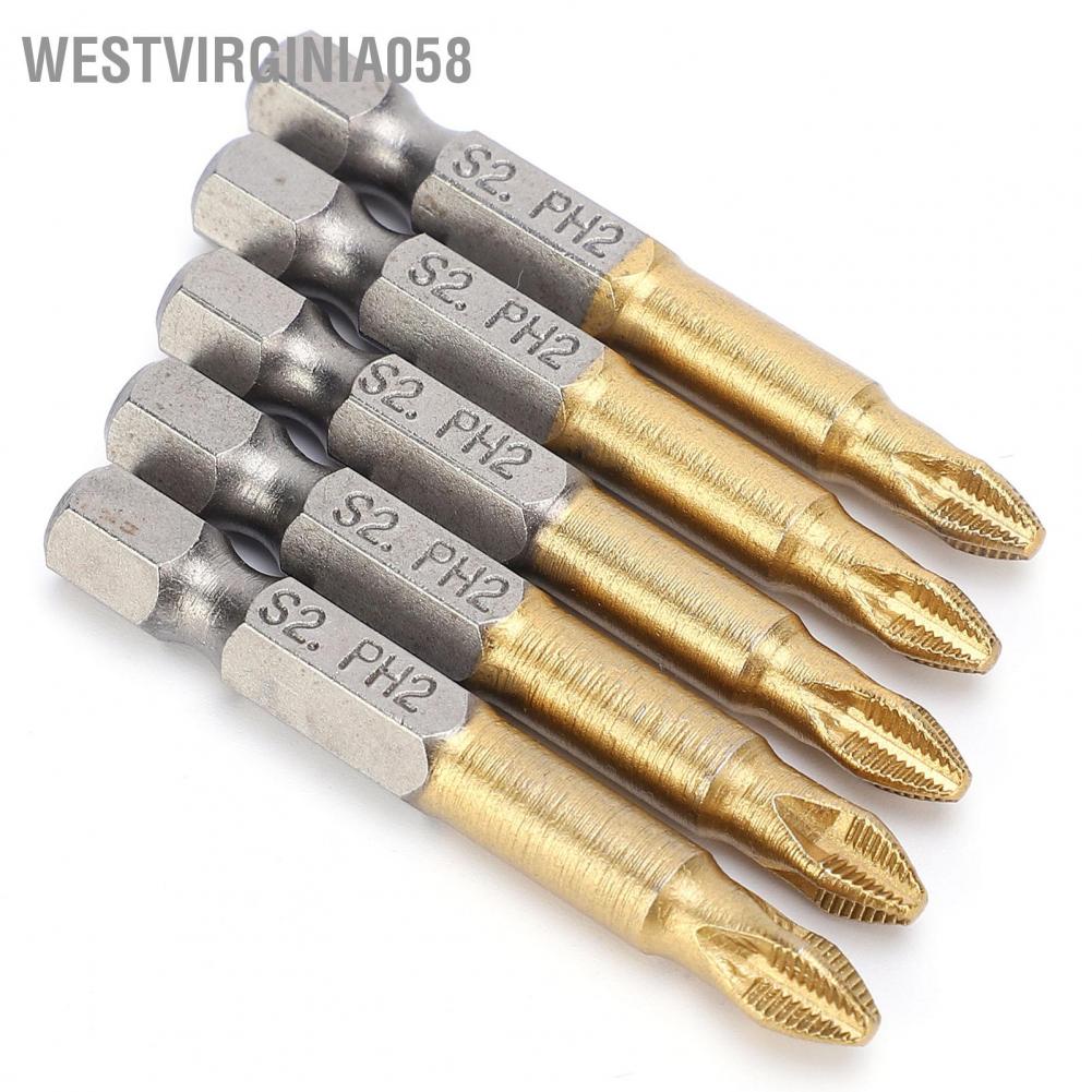 Westvirginia058 5pcs PH2 Cross Head Screwdriver Bits Set Anti-skid 1/4 Inch Hex Shank 50mm