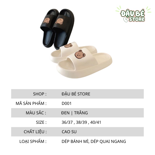 Dép Lê Nữ Đế Bánh Mì / Mỳ Hình Gấu Ulzzang Siêu Nhẹ -Dép Quai Ngang Nữ Thời Trang Nhẹ Êm Chống Trơn Trượt - Daube - D001