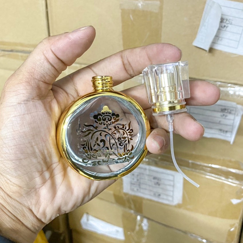 Chai đựng nước hoa thủy tinh cao cấp 25ml bầu dẹt sơn hoa văn kiểu ngẫu nhiên