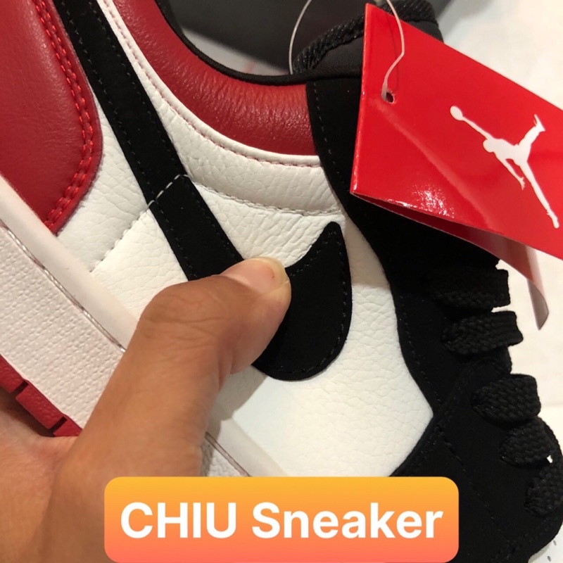 Giày thể thao Jordan cổ thấp đen đỏ jd1 low black toe phiên bản SC da thật