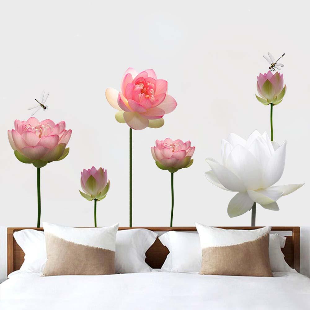 MIQUEL Miếng Dán Tường Bằng PVC Hình Hoa Sen Phong Cách Trung Quốc