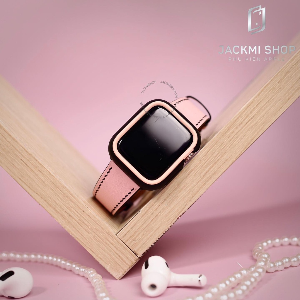 Combo dây da bê swift khóa bướm và ốp viền Rhinoshield cho Apple Watch series 1/2/3/4/5/6/SE size 38/40/42/44mm