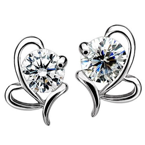 Khuyên tai bằng bạc 925 đính đá hình trái tim thời trang cho nữ