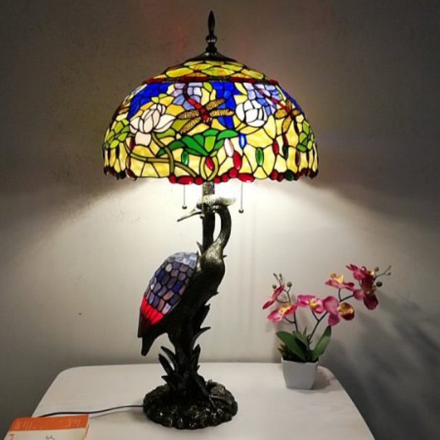 Đèn Tiffany hình con hạc trang trí phòng ngủ, phòng khách