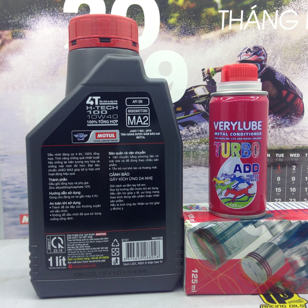 Nhớt Motul H-Tech 100 10W40 tặng 12ml phụ gia nhớt Xado Verylube Turbo