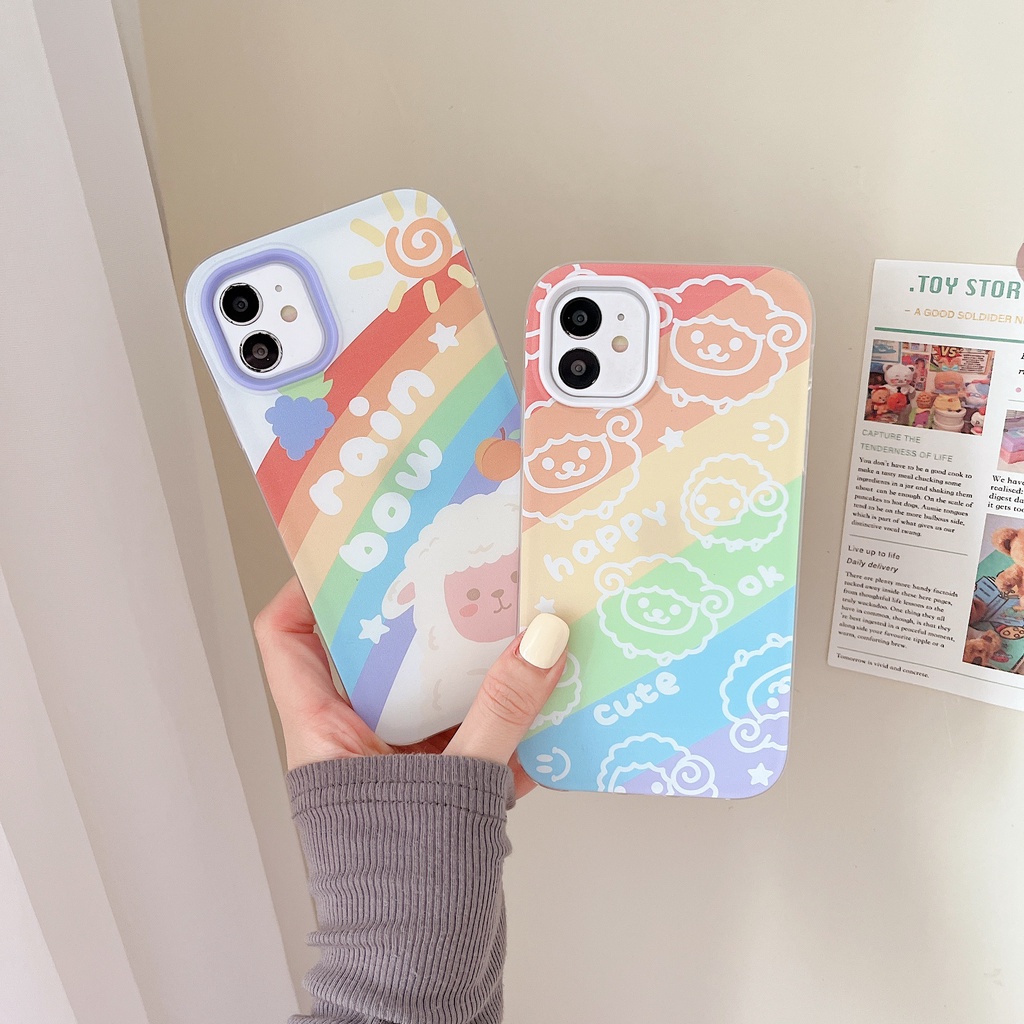 Ốp Điện Thoại TPU Silicon Mềm Chống Sốc 3 Trong 1 in Hình Cừu Hoạt Hình Cho iPhone 13 12 11 Pro Max XS XR 8 7 Plus