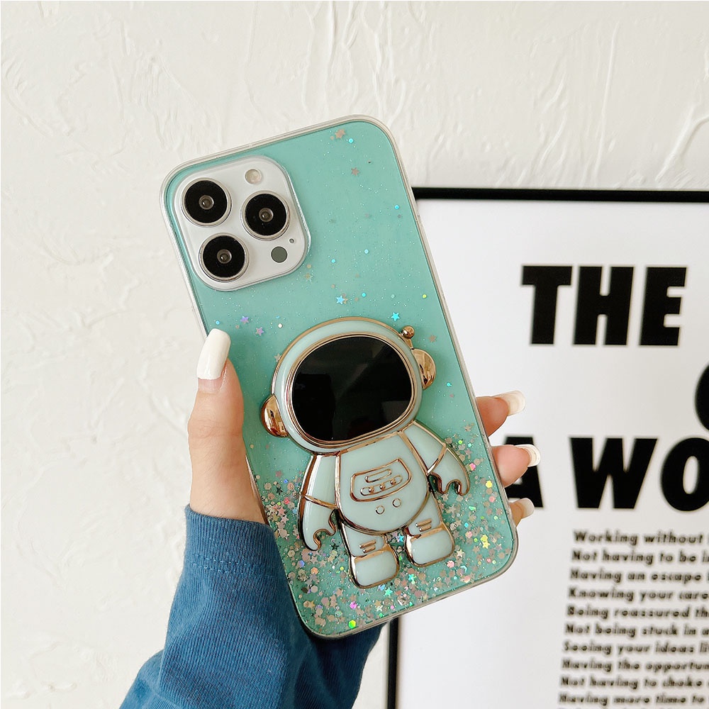 Ốp Điện Thoại Silicone Trong Suốt Có Đế Đỡ Hình Phi Hành Gia 6D Cho Redmi 10C Note 11S 11 Pro 4G Xiaomi Mi POCO M4 Pro 11T 12 Pro