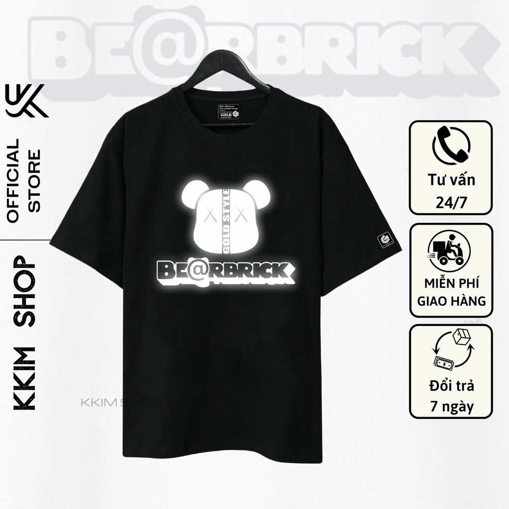 Áo Thun Tay Lỡ Bearbrick Phản Quang Bạc, Form rộng oversize, áo phông unisex, chất liệu Cotton - KKIM Shop